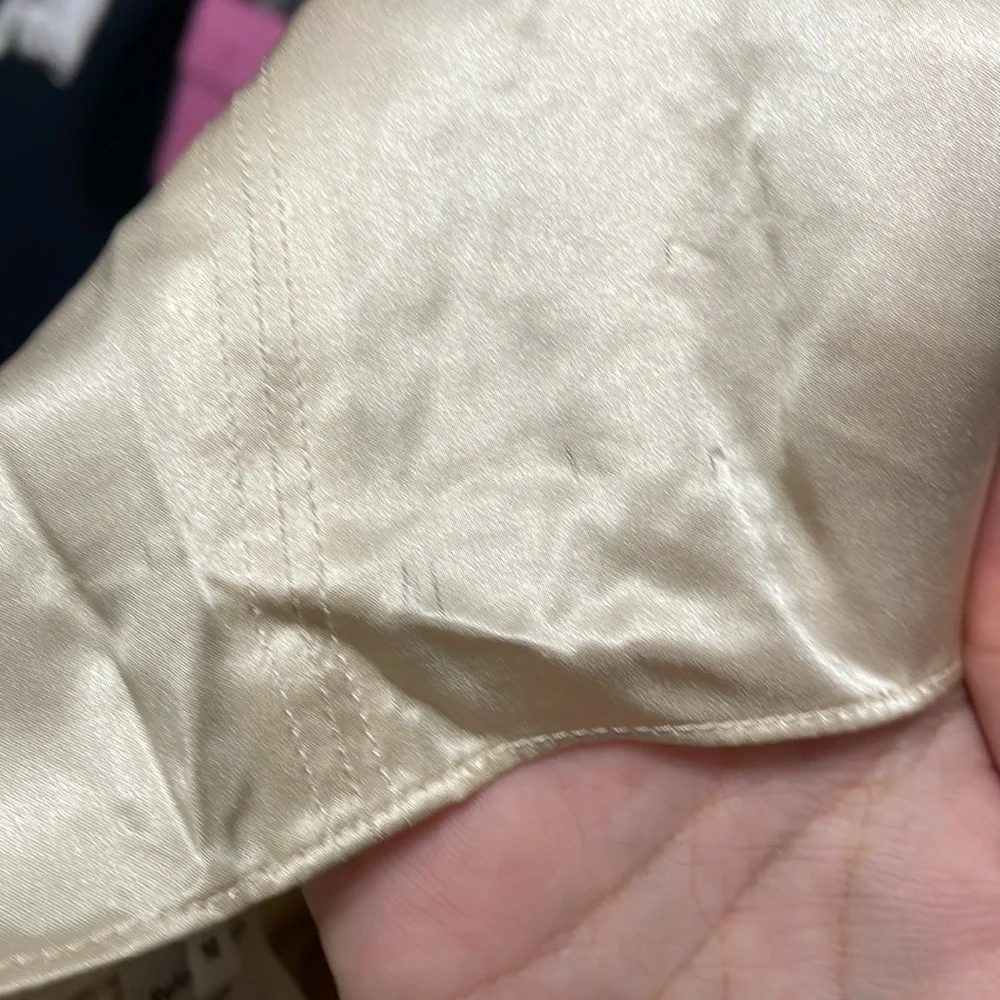 💖 NWT Reformation 100% Silk Roe Puff Sleeve Shirred Blouse in Champagne Gold